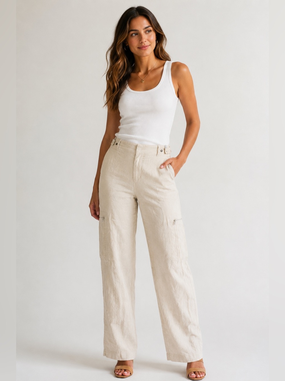 Jason Wu Cargo Pants Womens Small Cream Like New Linen Blend Straight Leg